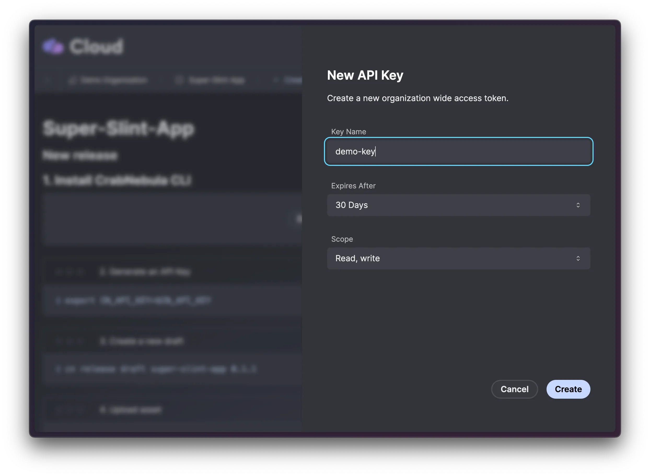 Create a new API key on CrabNebula Cloud