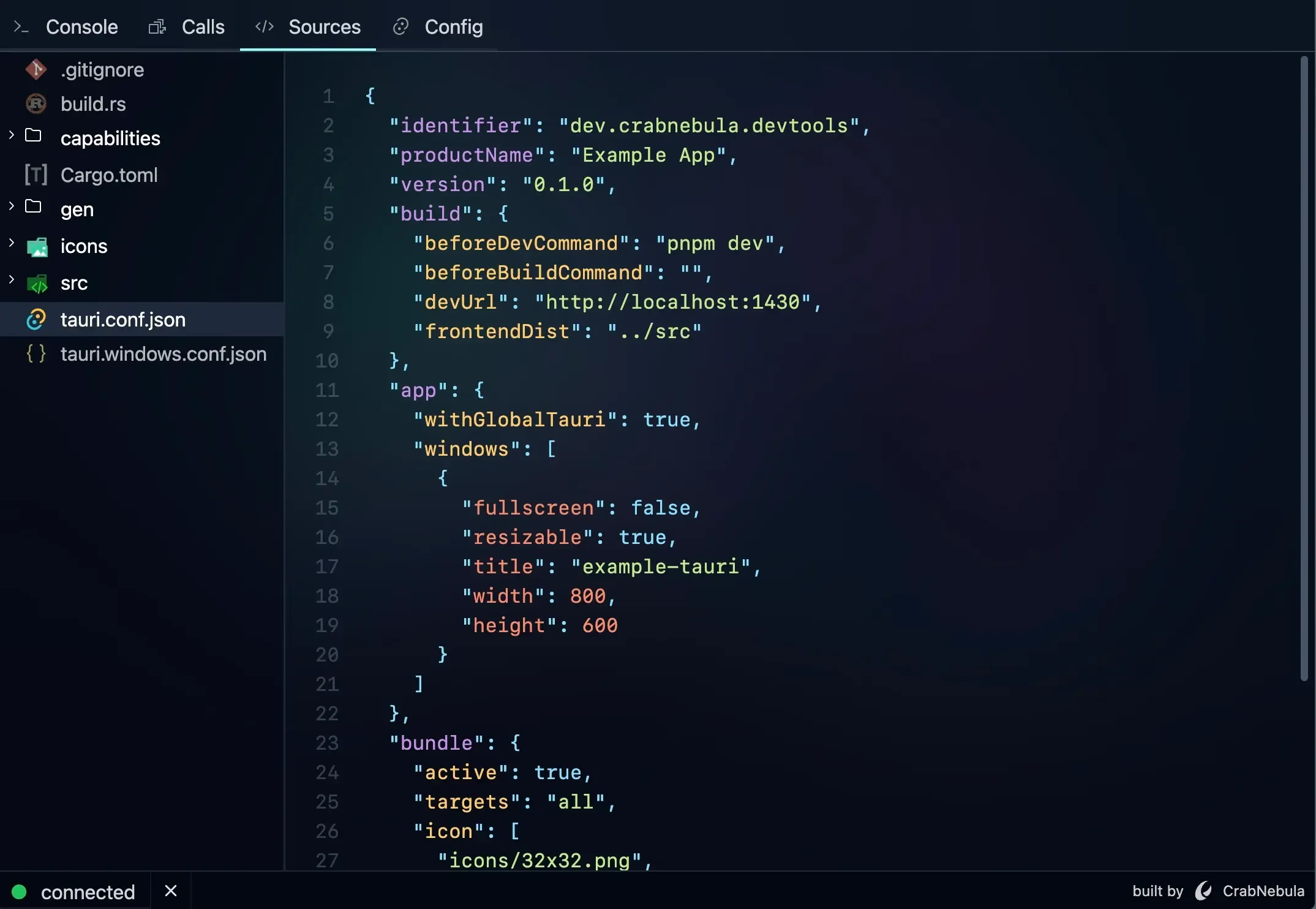Screenshot of the sources tab with a file tree on the left and a syntax highlighted index.html source view rendered on the right